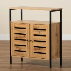Kirkland's Home Slatted Oak Wood Cabinet- Entryway Furniture