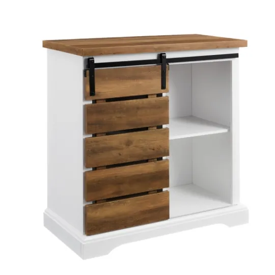 Kirkland's Home Slatted Sliding Barn Door White And Oak Cabinet- Cabinets & Sideboards