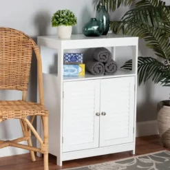 Kirkland's Home Slatted Wood Bathroom Cabinet- Bathroom Furniture