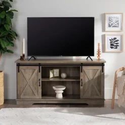 Kirkland's Home Sliding Barn Door Open Shelf Wash Tv Stand- Tv Stands & Media Consoles