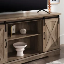 Kirkland's Home Sliding Barn Door Open Shelf Wash Tv Stand- Tv Stands & Media Consoles