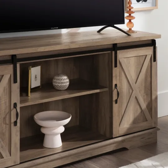 Kirkland's Home Sliding Barn Door Open Shelf Wash Tv Stand- Tv Stands & Media Consoles