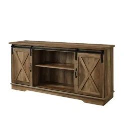 Kirkland's Home Sliding Barn Door Open Shelf Oak Tv Stand- Tv Stands & Media Consoles