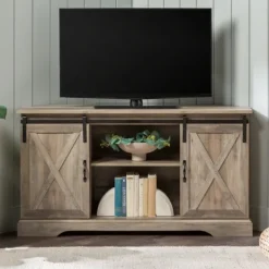 Kirkland's Home Sliding Barn Doors Corner Tv Stand- Tv Stands & Media Consoles