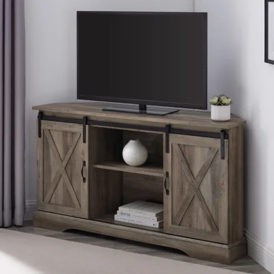 Kirkland's Home Sliding Barn Doors Corner Tv Stand- Tv Stands & Media Consoles