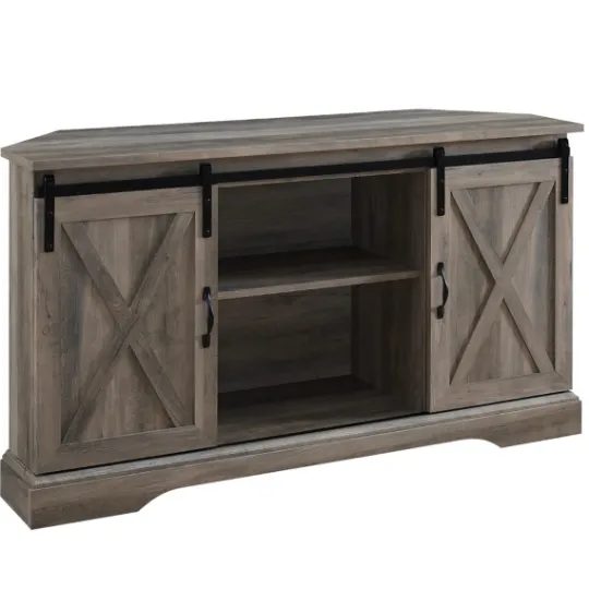 Kirkland's Home Sliding Barn Doors Corner Tv Stand- Tv Stands & Media Consoles