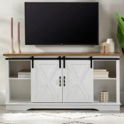 Kirkland's Home Sliding Door Rustic Oak Top Tv Stand- Tv Stands & Media Consoles