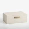 Kirkland's Home Small Beige Leather Brass Handle Box- Baskets & Boxes