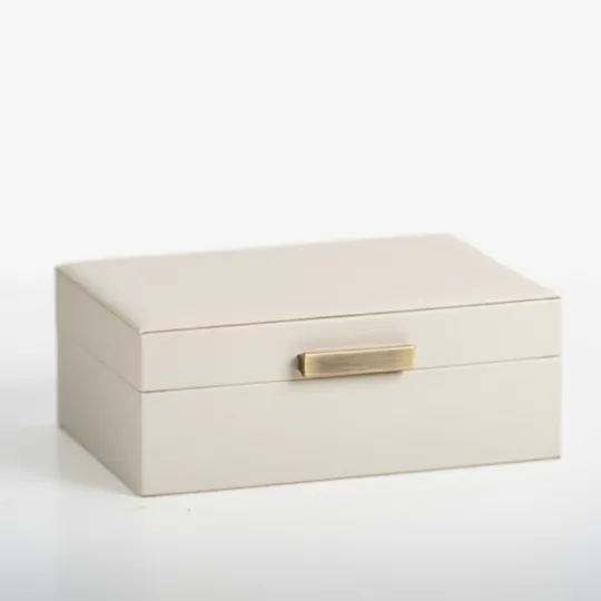 Kirkland's Home Small Beige Leather Brass Handle Box- Baskets & Boxes