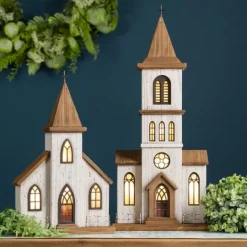 Kirkland's Home Small Wooden Church Tabletop Statue- Statues & Figurines