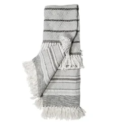 Kirkland's Home Smokey Gray Fringe Stripe Outdoor Throw Blanket- Blankets & Throws