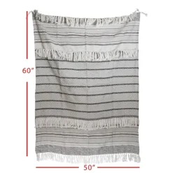 Kirkland's Home Smokey Gray Fringe Stripe Outdoor Throw Blanket- Blankets & Throws