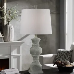 Kirkland's Home Smokey Slate Gray Baluster Grain Table Lamp- Table Lamps