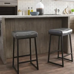Kirkland's Home Smokey Vegan Leather Counter Stools, Set Of 2- Bar Stools & Counter Height Stools