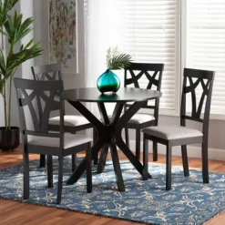 Kirkland's Home Smoky Gray Upholstered Swoop Back 5-Pc. Dining Set- Dining Tables
