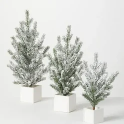 Kirkland's Home Snowy Pine White Potted Christmas Trees, Set Of 3- Arrangements & Greenery