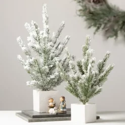 Kirkland's Home Snowy Pine White Potted Christmas Trees, Set Of 3- Arrangements & Greenery