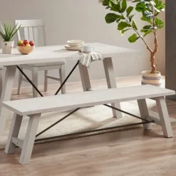 Kirkland's Home Sofia Wooden Dining Bench With Metal Bars- Dining Chairs