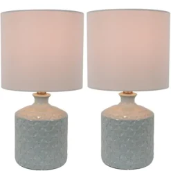 Kirkland's Home Soft Blue Embossed Ceramic Table Lamps, Set Of 2- Table Lamps