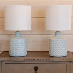 Kirkland's Home Soft Blue Embossed Ceramic Table Lamps, Set Of 2- Table Lamps