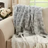 Kirkland's Home Soft Blue Textured Striped Tassel Throw- Blankets & Throws