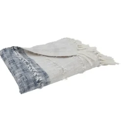 Kirkland's Home Soft Blue Textured Striped Tassel Throw- Blankets & Throws