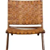Kirkland's Home Solid Teak And Genuine Leather Lounge Chair- Accent Chairs