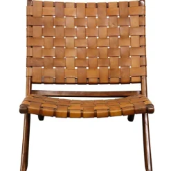 Kirkland's Home Solid Teak And Genuine Leather Lounge Chair- Accent Chairs