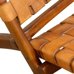 Kirkland's Home Solid Teak And Genuine Leather Lounge Chair- Accent Chairs