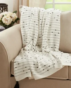 Kirkland's Home Soot Black Textured Striped Tassel Throw- Blankets & Throws