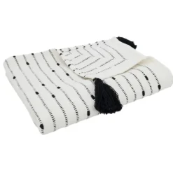 Kirkland's Home Soot Black Textured Striped Tassel Throw- Blankets & Throws