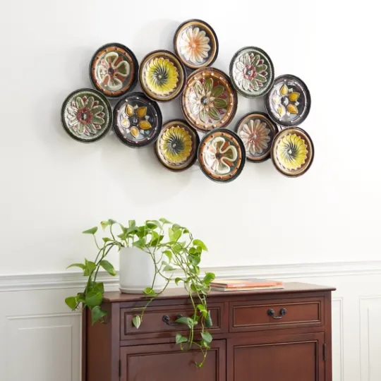 Kirkland's Home Southwestern Floral Ceramic Plates Wall Plaque- Wall Plaques