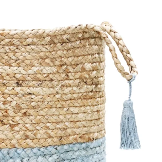 Kirkland's Home Spa Blue And Tan Woven Basket With Tassel, 17 In.- Baskets & Boxes