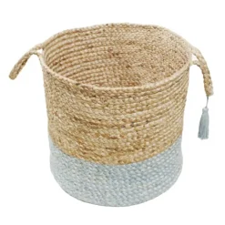 Kirkland's Home Spa Blue And Tan Woven Basket With Tassel, 17 In.- Baskets & Boxes