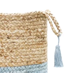 Kirkland's Home Spa Blue And Tan Woven Basket With Tassel, 19 In.- Baskets & Boxes