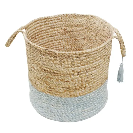 Kirkland's Home Spa Blue And Tan Woven Basket With Tassel, 19 In.- Baskets & Boxes