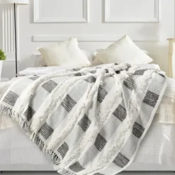 Kirkland's Home Spencer Gray And White Plaid Throw- Blankets & Throws