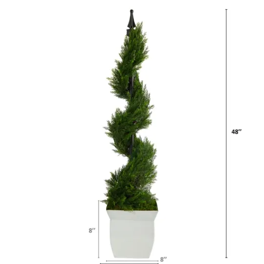 Kirkland's Home Spiral Cypress Topiary In White Planter, 48 In.- Trees & Topiaries