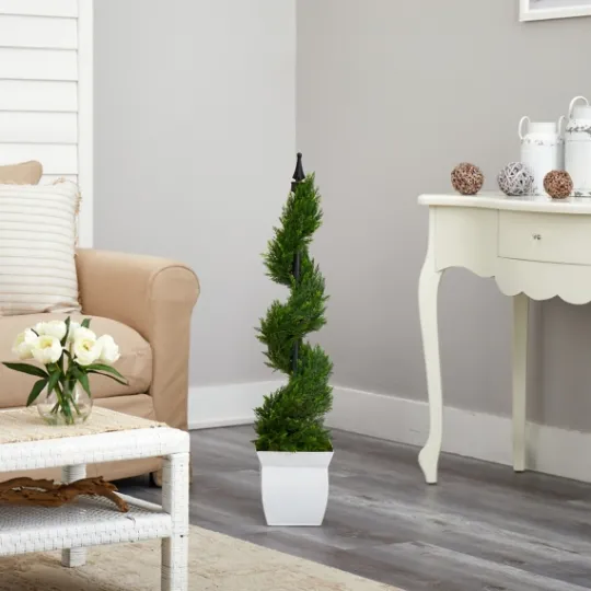 Kirkland's Home Spiral Cypress Topiary In White Planter, 48 In.- Trees & Topiaries