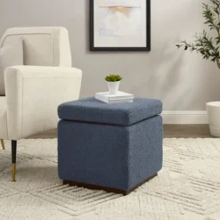 Kirkland's Home Square Sherpa Upholstered Storage Ottoman- Benches & Ottomans