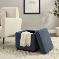 Kirkland's Home Square Sherpa Upholstered Storage Ottoman- Benches & Ottomans