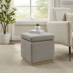 Kirkland's Home Square Sherpa Upholstered Storage Ottoman- Benches & Ottomans