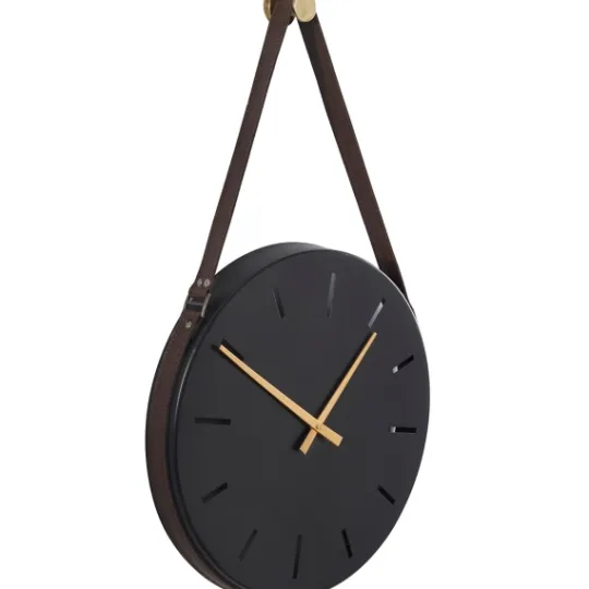 Kirkland's Home Stainless Steel Leather Strap Wall Clock- Clocks