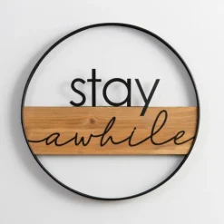 Kirkland's Home Stay Awhile Metal And Wood Wall Plaque- Wall Quotes & Signs