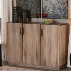 Kirkland's Home Stella Contemporary Oak 3-Door Sideboard- Cabinets & Sideboards