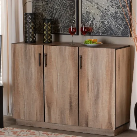 Kirkland's Home Stella Contemporary Oak 3-Door Sideboard- Cabinets & Sideboards