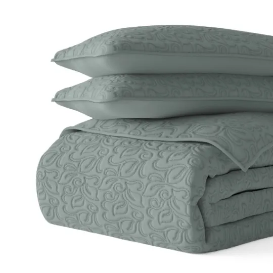 Kirkland's Home Stitched Floral 3-Pc. King Quilt Set- Quilts