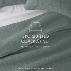 Kirkland's Home Stitched Floral 3-Pc. Queen Quilt Set- Quilts