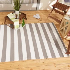 Kirkland's Home Stone And White Rugby Stripe Outdoor Area Rug, 4X6- Outdoor Rugs