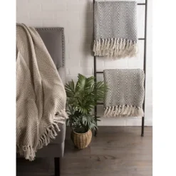 Kirkland's Home Stone Chevron And Fringe Throw- Blankets & Throws